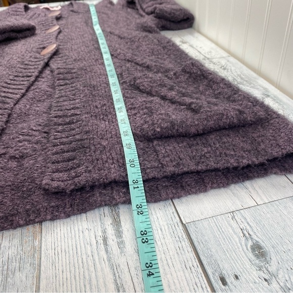 Moda Immagine Women’s Purple Short Sleeve Cable Knit Button Front Cardigan Sz M - Picture 11 of 12